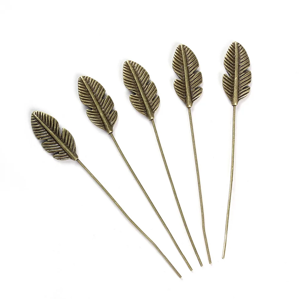 

DoreenBeads Zinc Based Alloy Antique Bronze Head Pins Feather Pattern DIY Components 6.4cm(2 4/8") long, 0.7mm (21 gauge), 5 PCs