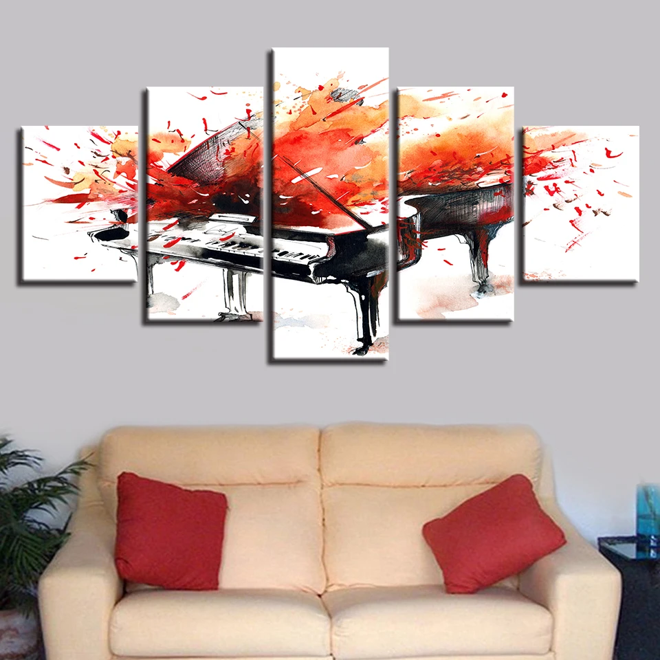 Frame Wall Art Decor Modern Living Room 5 Pieces Graffiti Music Piano Canvas Painting Poster Modular HD Print Abstract Pictures | Дом и сад
