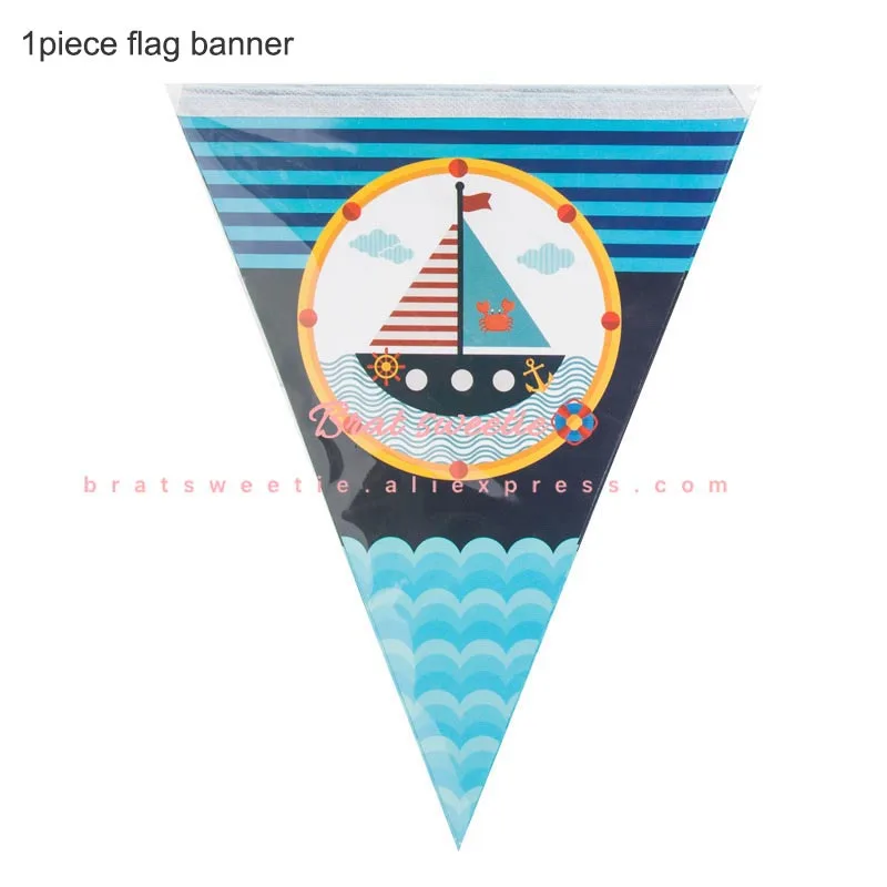 Nautical flag banner Морская тема одноразовые наборы посуды для детей день рождения украшения морской синий Лодка бумажные тарелки и стаканы вечерние принадлежности - Цвет: Nautical flag banner