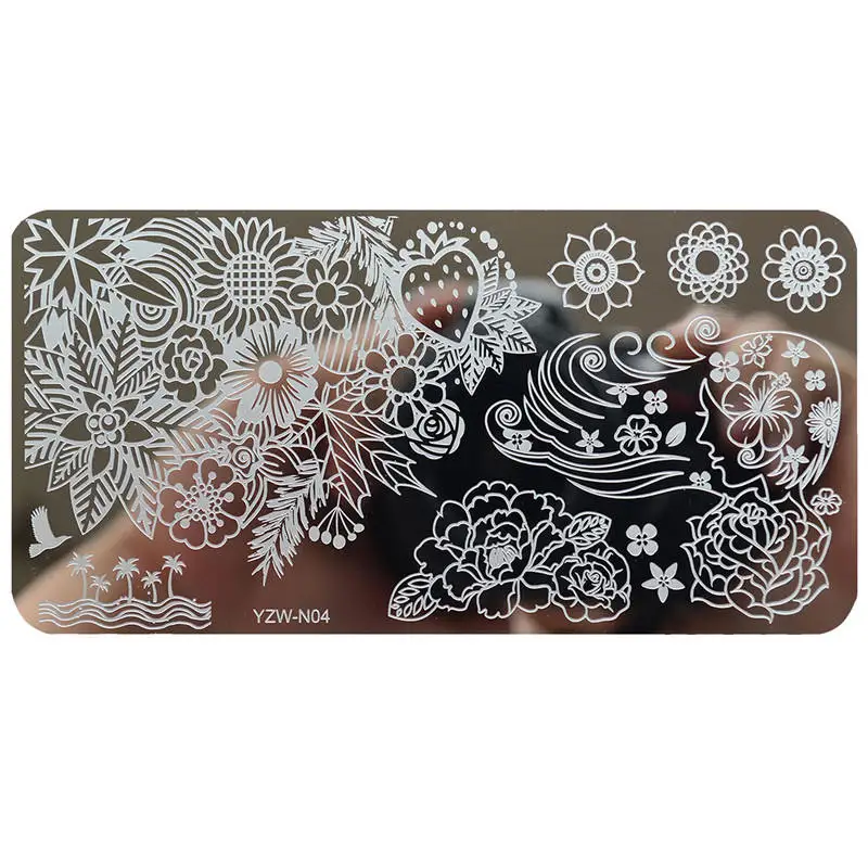 YZW-N04 1 шт. смешанный дизайн из нержавеющей стали пластины для штамповки ногтей прямоугольный шаблон изображения DIY маникюрные трафареты инструменты - Цвет: YZW-N04