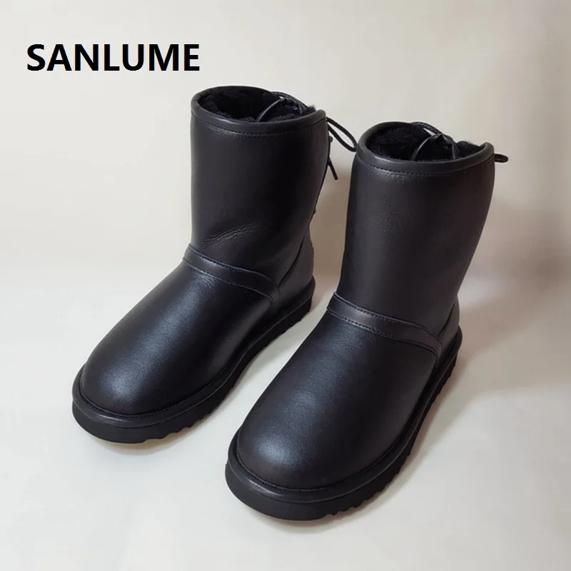 SANLUME/женские зимние ботинки из овечьей кожи г., ботинки на натуральном овечьем меху черные, серые водонепроницаемые ботинки размер 41 - Цвет: Black