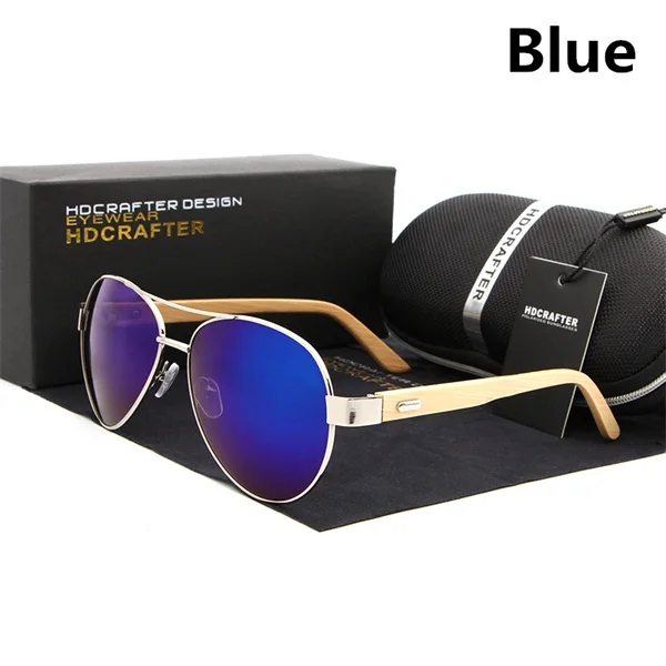 Blue HDCRAFTER бамбуковые солнцезащитные очки, брендовые дизайнерские женские очки с деревянными ножками, оправа из сплава, солнцезащитные очки, очки, UV400 Oculos de sol - Цвет линз: Blue