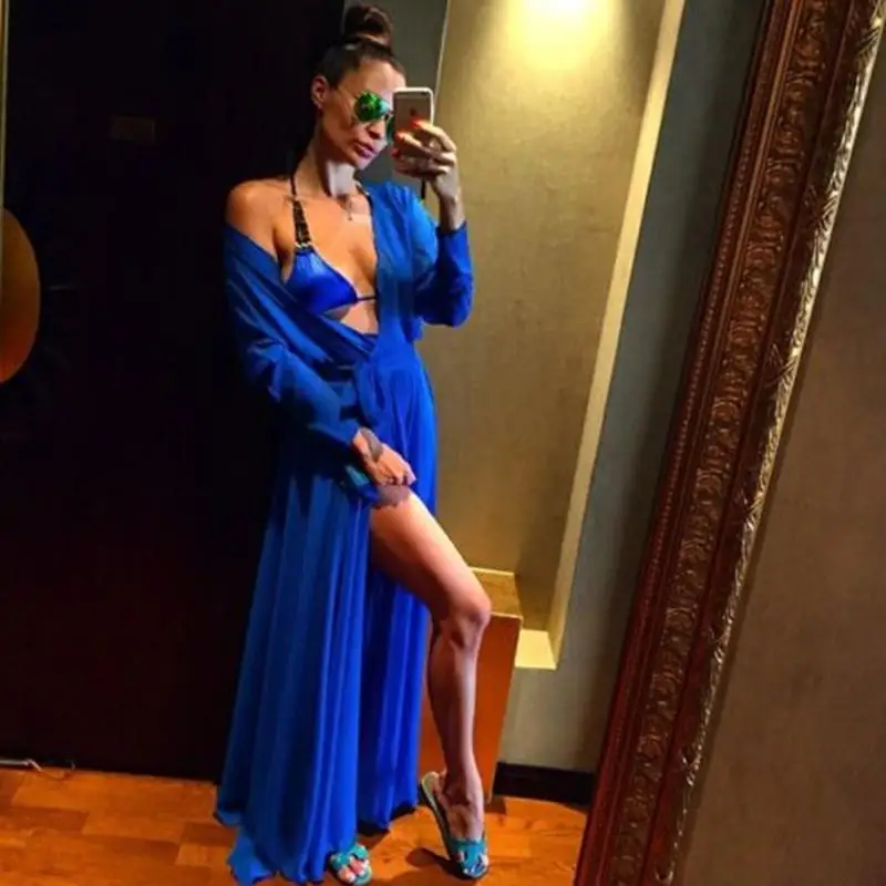 Мода пляжном стиле с короткими рукавами шифон сплошной цвет бикини вс платье |