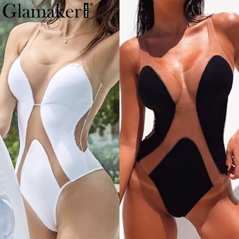 Glamaker, сексуальный, прозрачный, pathwork, бикини, для женщин, сдельный, монокини, купальник, набор, с высоким вырезом, купальник, женский, летний, купальный костюм, Новинка