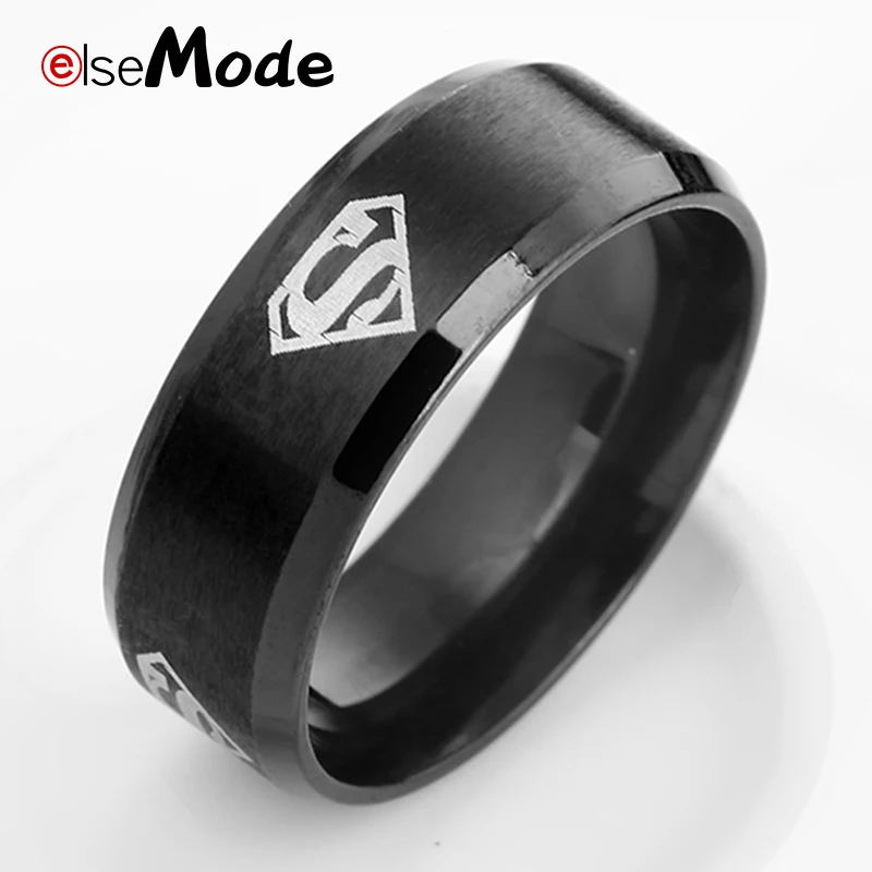 ELSEMODE мужской Супермен Герой Черный 316 нержавеющая сталь кольцо 8 мм для спорта папа мужчины мальчик подарок ювелирные изделия Прямая поставка