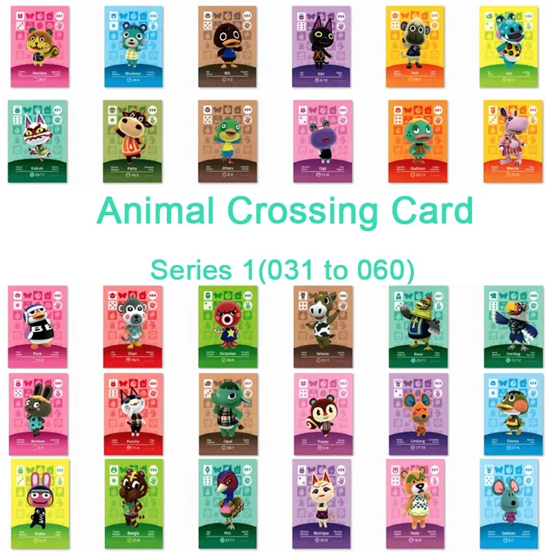 Карта с изображением животных Amiibo для серии NS Games 1(031-060