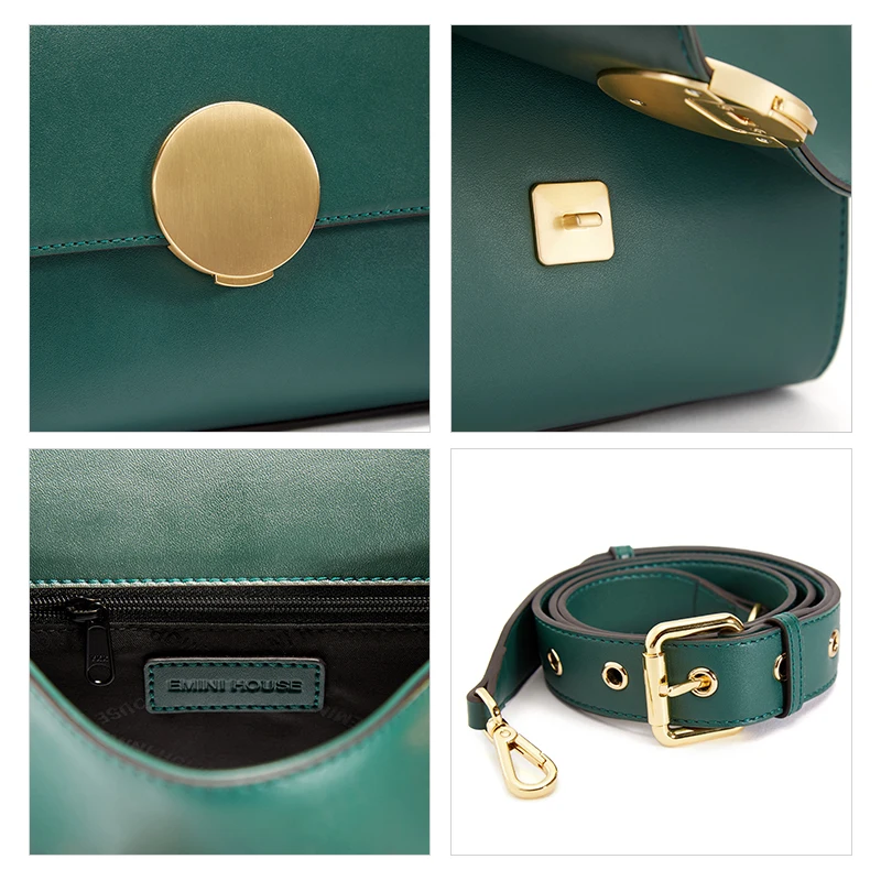 

EMINI HOUSE Round Lock Flap Bags Split Leather Women Shoulder Bag Wide Strap Luxury Brand Crossbody Bags For Women Messenger Bag