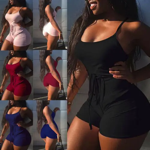 

Sexy Lady Playsuit Short Romper Jumpsuit Leotard Sleeveless Summer Women Stretch Lady Jumpsuits Bodysuit