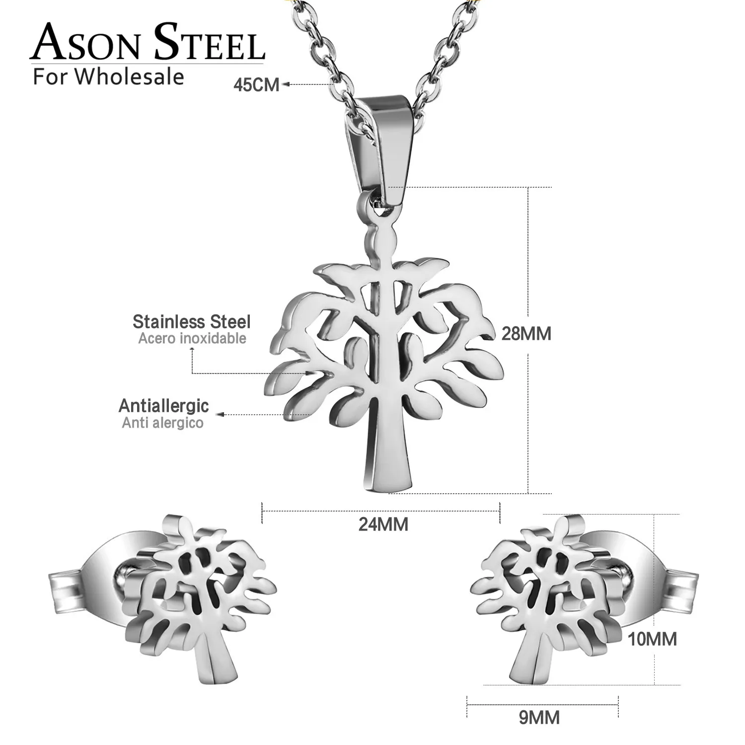 Комплект женских ювелирных украшений ASONSTEEL Top 316L из нержавеющей стали золотого
