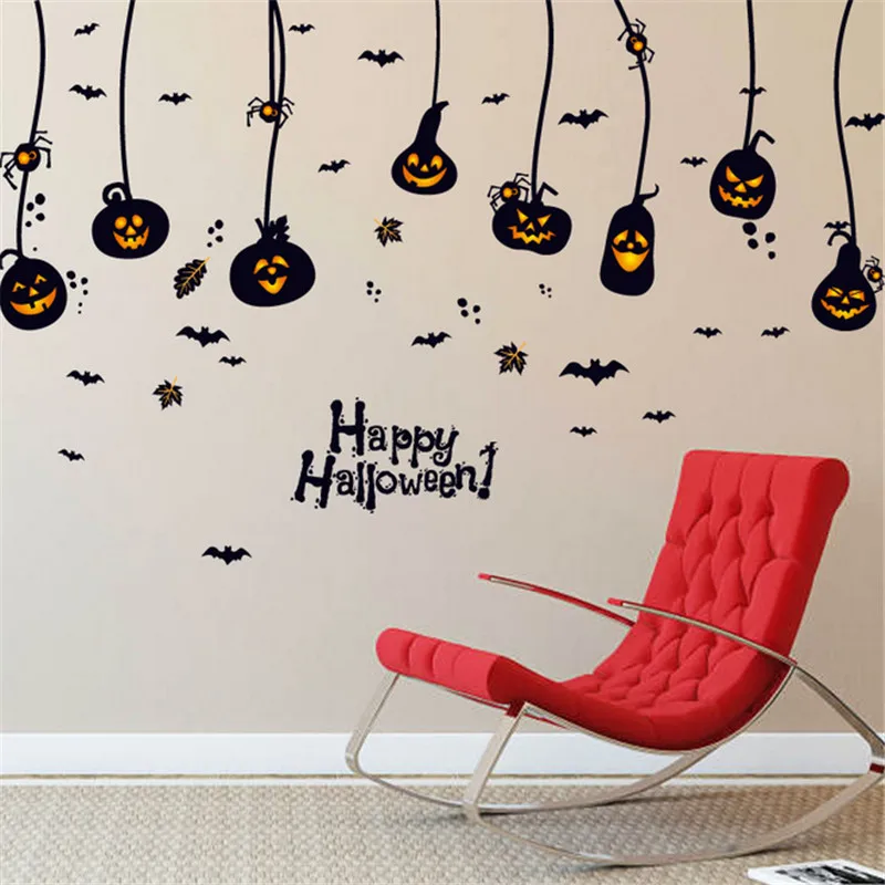 Новый мультфильм Хэллоуин наклейки на стену Тыква летучие мыши Виниловая