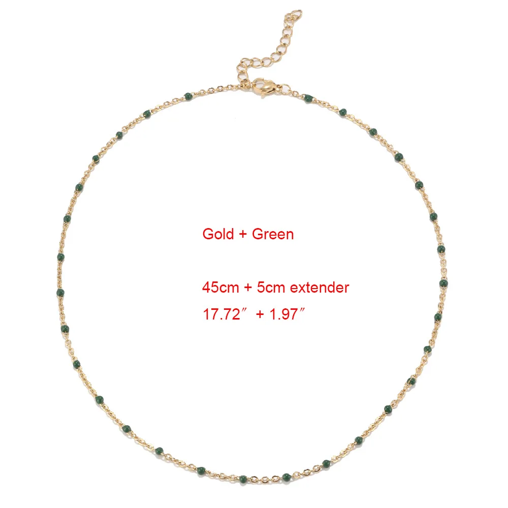 Gold Green 1 шт. Нержавеющая сталь Золото/Серебро Изысканные милые цепи крошечные Колье чокер с бусинами спутниковый шарик ювелирные изделия подарок для женщин - Окраска металла: Gold Green