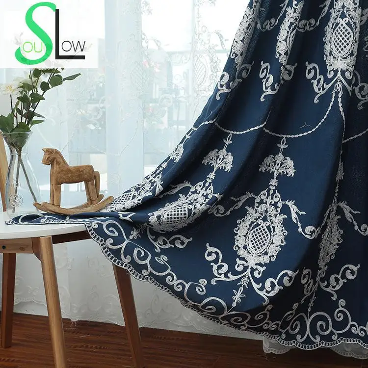 Slow Soul темно-синие розовые зеленые европейские хлопковые Цветочные вышитые шторы
