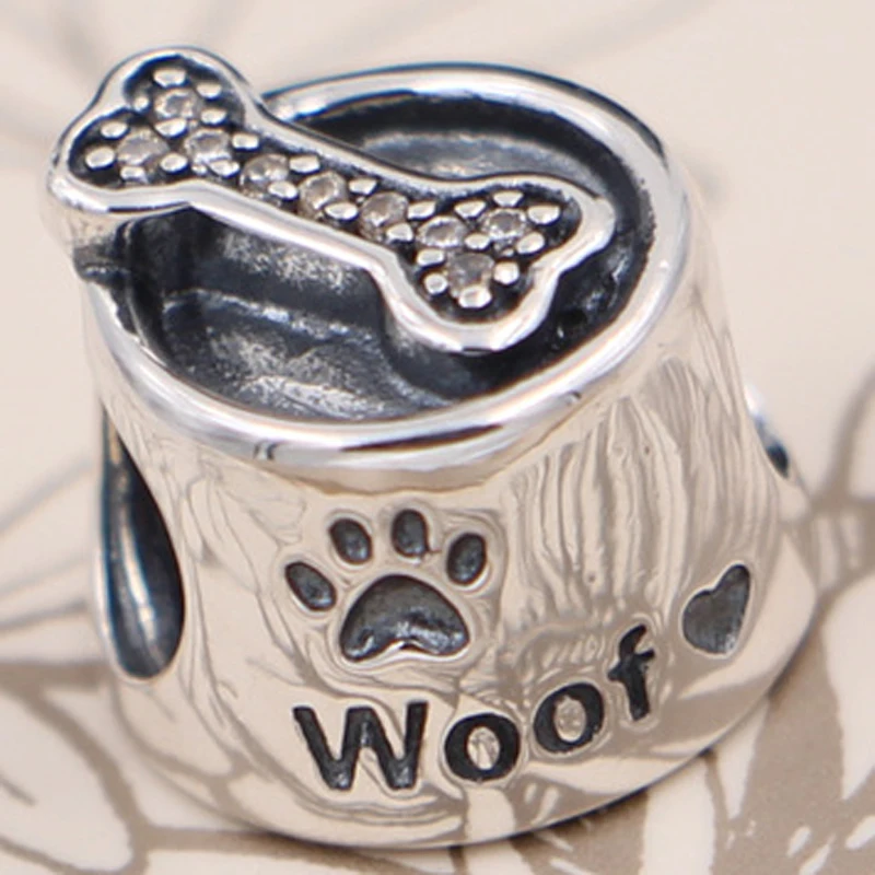 Real Sterling Silver Dog bone bowl woof charms Fit original pandora bracelet 925 silver jewelry AAA quality diy bead | Украшения и