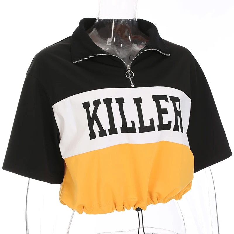 Sweetown Осень корейский стиль Oversize-футболка Повседневное Для женщин короткий рукав футболки милые полосатые печатные хиппи Растениеводство Топ Футболка