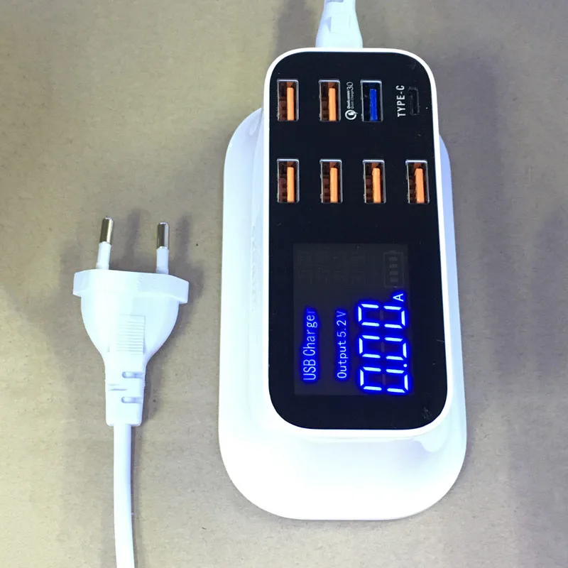 Зарядное устройство с 8 USB портами 40 Вт быстрая зарядка 3 0 дюйма Type c светодиодный