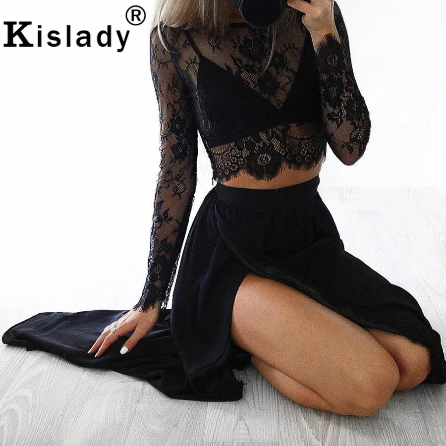 Женская блузка с длинным рукавом Прозрачная кружевная в стиле Харадзюку на весну