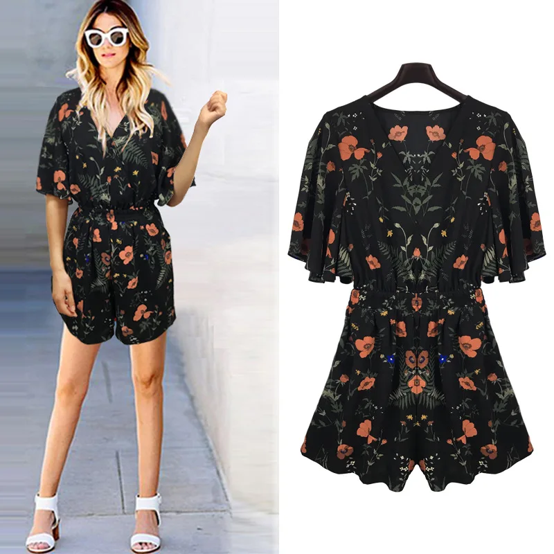 Женский шифоновый комбинезон JOGTUME свободный с цветочным принтом блузка и шорты