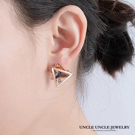 925 серьги иглы белый треугольник золотого цвета Дизайн Синий Шампанское Кристалл