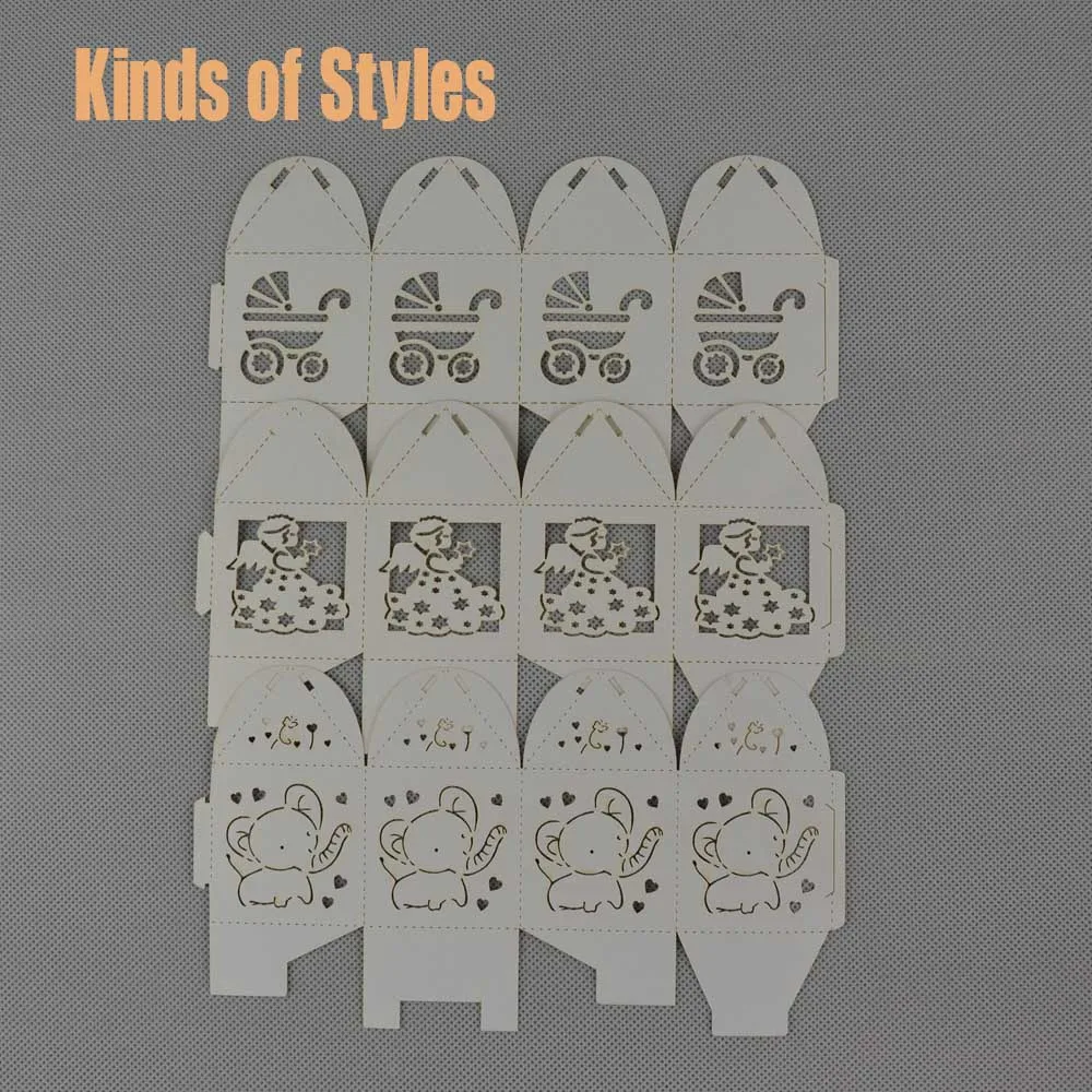 

100pcs/lot Baby Shower Party Decorative White Paper Candy Box Kids Birthday Cut Out Angel Gift Candy Case For Guests Souvenir