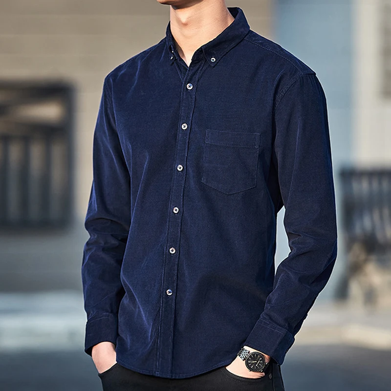 Мужская Вельветовая рубашка повседневная приталенная размера плюс из 100% хлопка