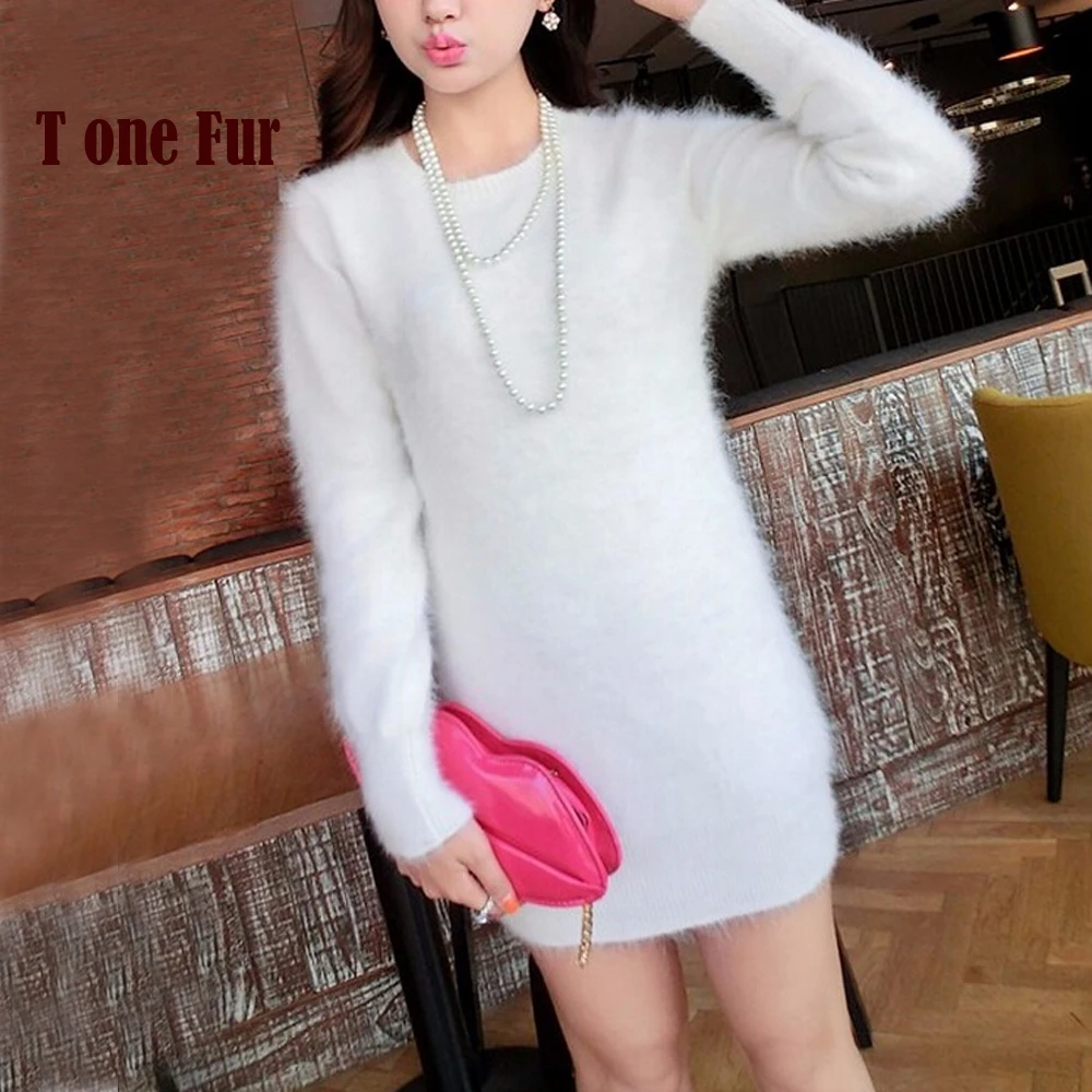 2019 Новое поступление 100% чистый из норкового кашемира меховое Платья-свитеры