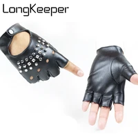 longkeeper fashion half finger driving women gloves pu leather fingerless gloves for women black mittens gl113