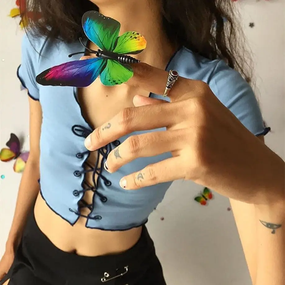 Винтажный кроп топ в стиле Харадзюку панк на шнуровке|crop tshirt|crop topcrop top tshirt |