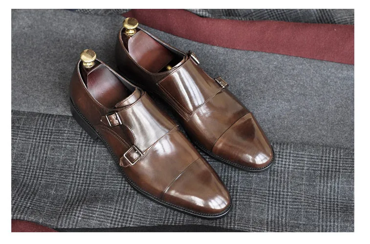 

Italian genuine leather men's business dress shoes trend monk shoes leather buckle Mengke gentleman handmade shoe Free Shipping