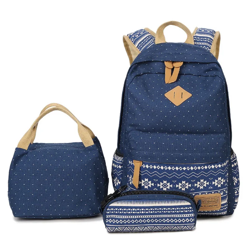 blue B 3 шт./компл. студент холщовый рюкзак для школы для девочек детская школьная сумка для подростков рюкзак Набор водостойкий 1" ноутбук рюкзак - Цвет: blue B