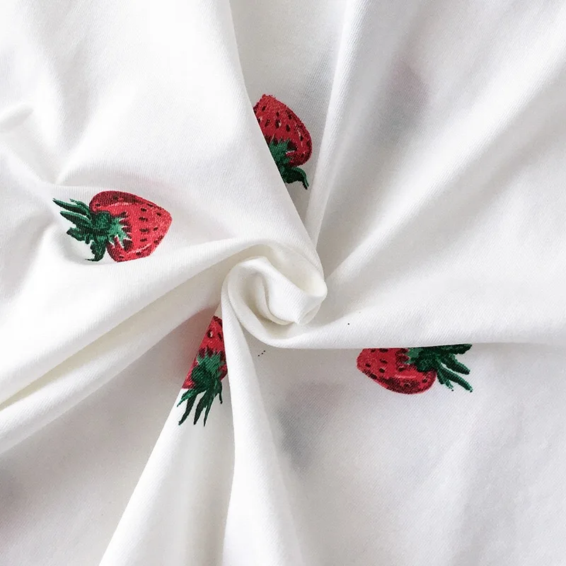 Summer Women Pajamas Suit Strawberry Printing Short Sleeve Turn-down Collar Elastic Waist Shorts Girls Home Lovely Two Piece Set