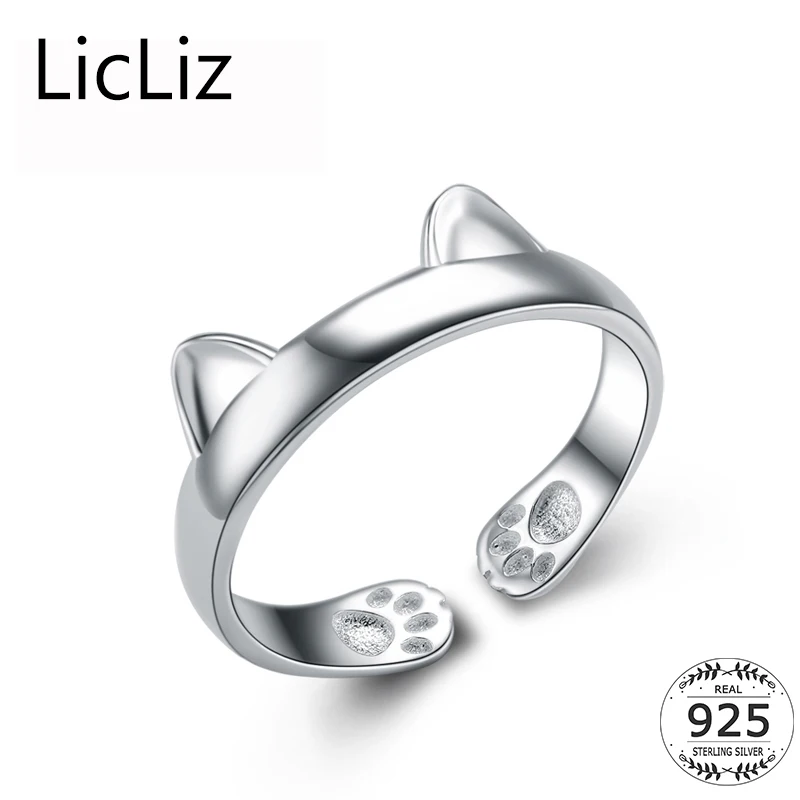 LicLiz 925 пробы женское серебряное кольцо в виде кошки простое животного
