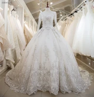 vestidos de novia ball gown wedding dress lace scoop neckline full sleeves custom made plus size bride gown 2021
