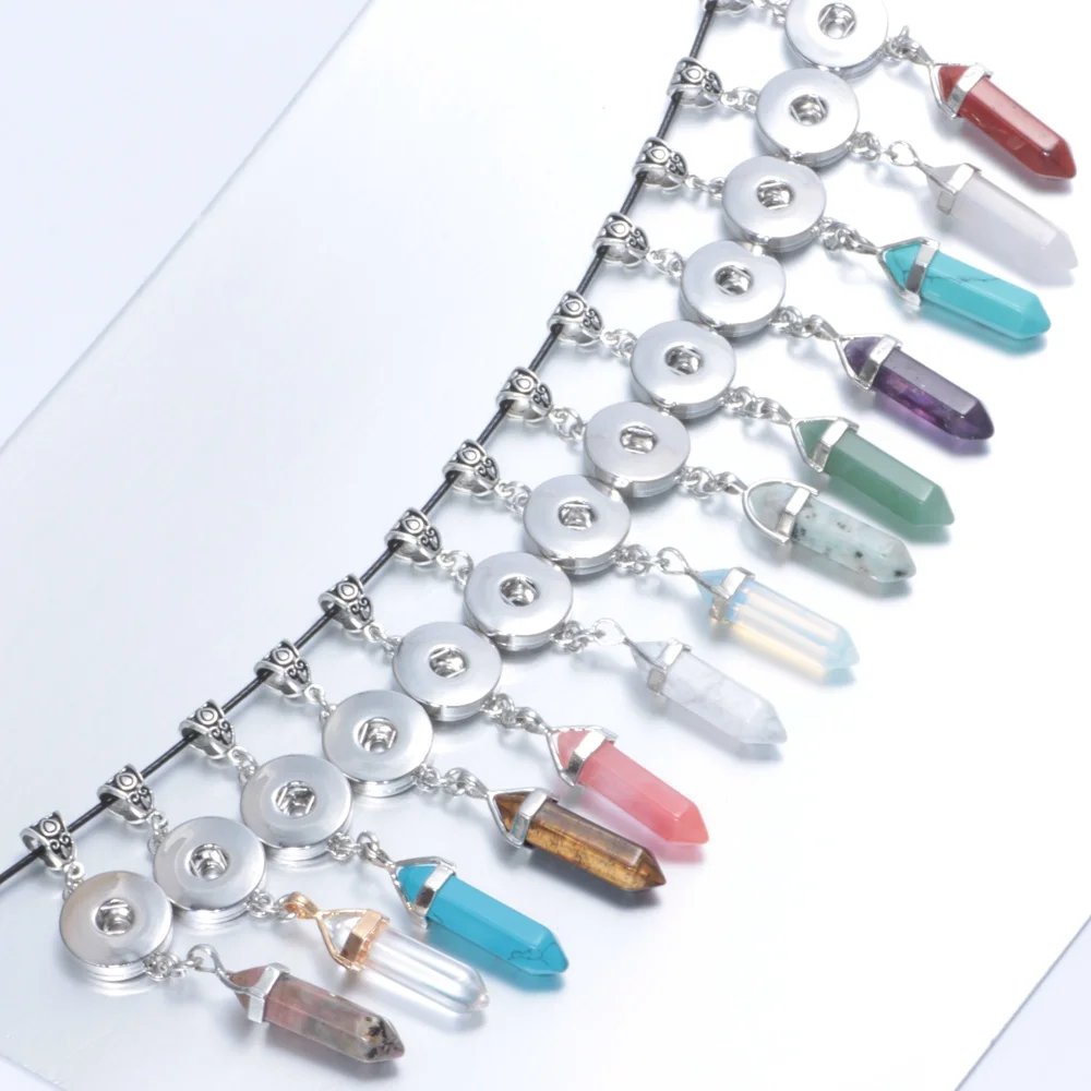 New Arrivals Charms Fit 18mm Snap Button Hexagon Natural Stone Pendant Necklace Jewelry DZ0117i|Подвески| |