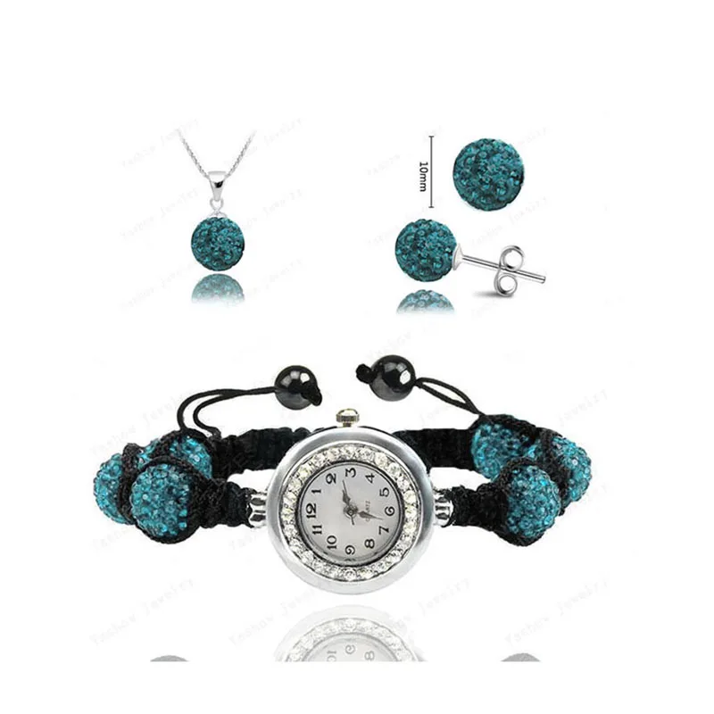Blue Zircon Акция продаж Модный микро-паве CZ Disco 10 мм бусины горный хрусталь часы браслет серьги-подвески, ювелирные изделия наборы для ухода за кожей для женщин SHSE11 - Окраска металла: Blue Zircon