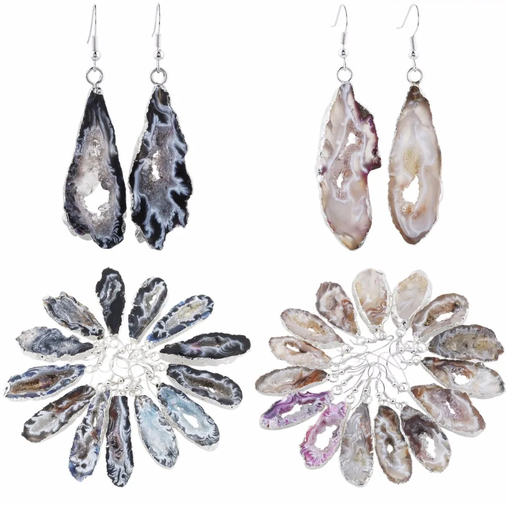 

TUMBEELLUWA Natural Crystal Quartz Druzy Dangle Earrings for Women