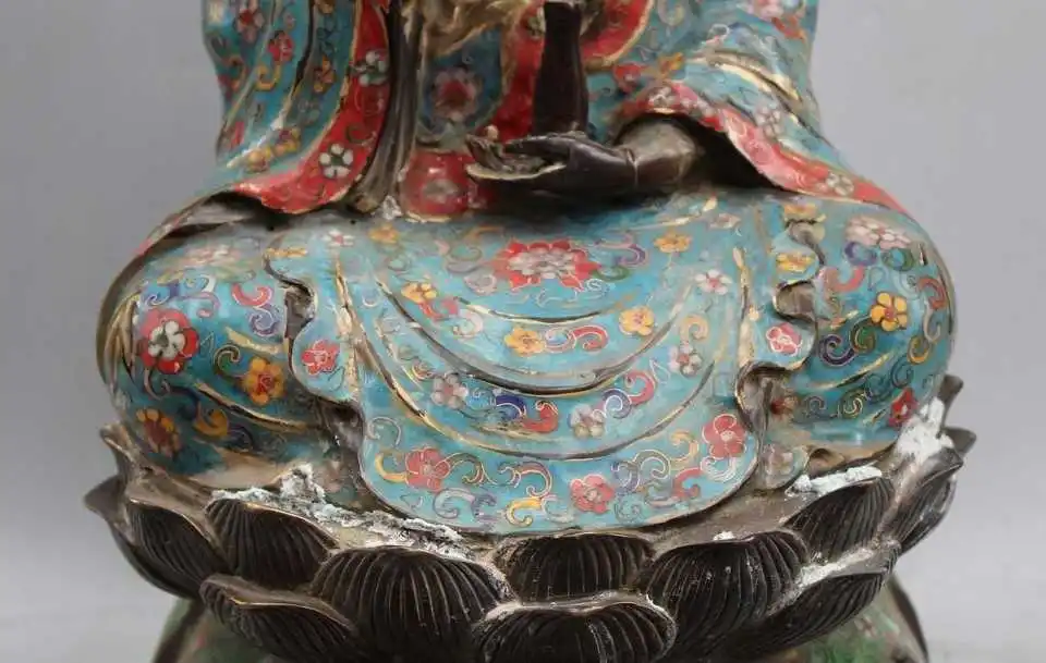19&quot Chinese Tibet Buddhism Cloisonne Bronze Kwan-yin Guan Yin Goddess Vase | Дом и сад