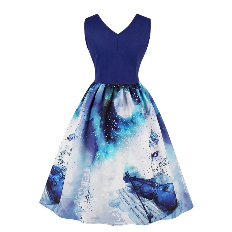 Женское вечернее платье с принтом скрипки 3XL винтажное трапециевидной формы v