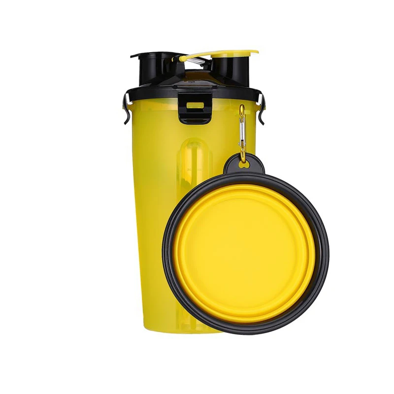 Yellow with 1 Bowl Переносная миска для путешествий для домашних животных, миска для собак, кошек, контейнер для воды, кормушка, миска для домашних животных со складными чашами, фляга для путешествующих чихуахуа - Цвет: Yellow with 1 Bowl