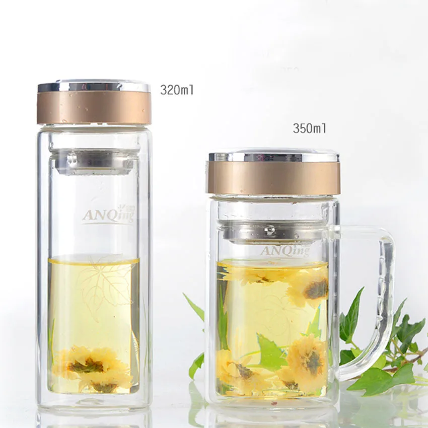 1 шт. новая бутылка для воды 320 мл двухслойная стеклянная прозрачная термостойкая