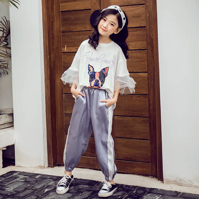 2019 летний комплект для девочек белая рубашка с короткими рукавами и принтом +