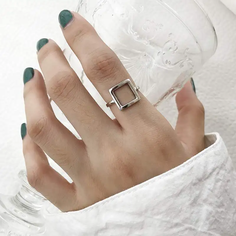 Женские Кольца Bijoux, новинка 925, квадратные серебряные кольца для женщин, подарки, винтажные кольца большого размера, регулируемые, роскошные ювелирные изделия из стерлингового серебра