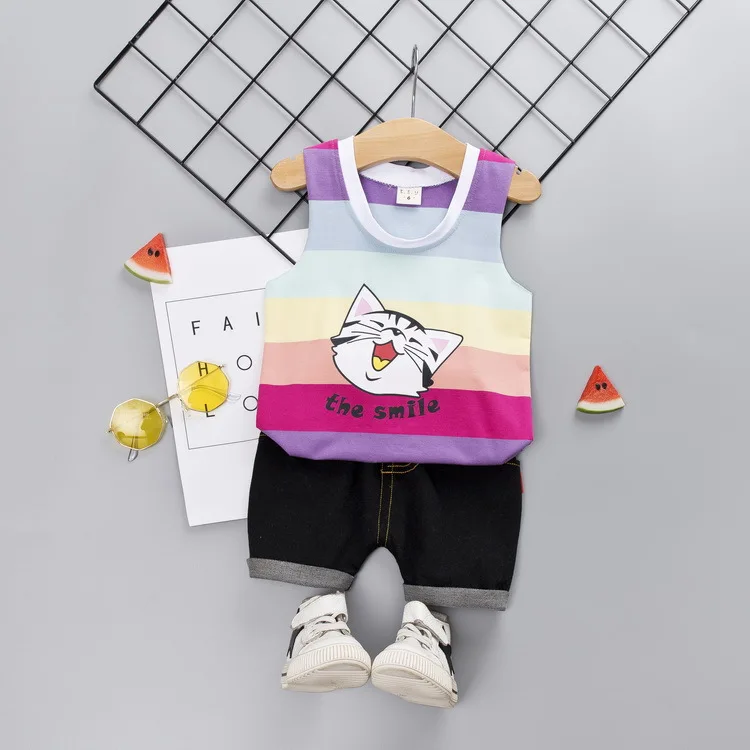 Золотой Toddler Boy Clothes Children's Summer New Cartoon Pullover Vest Shorts Two-piece Boy's Children's Sleeveless Vest Suit - Цвет: Золотой