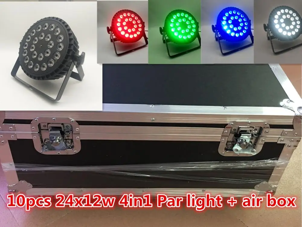 Кейс для полетов + 10 шт./24x12 Вт RGBW 4 в 1 LED par light 24 DMX512 сценический свет цветная панель