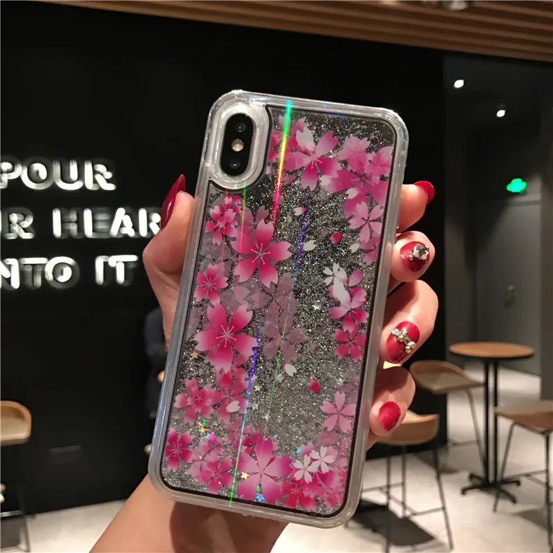 Динамичный жидкий блестящий чехол для iPhone 8 7 6 6S Plus свежий красочный цветочный