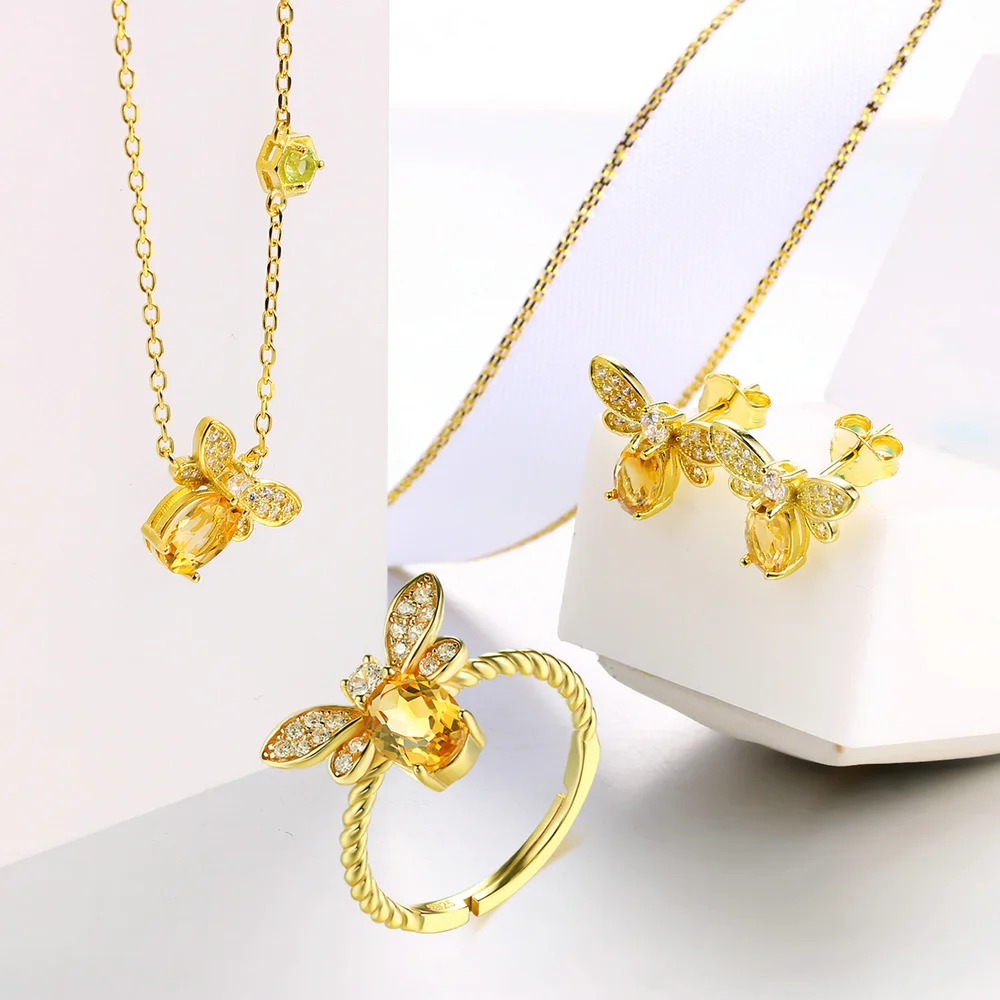 3 шт. набор ювелирных украшений в виде насекомых из цитрина|jewelry sets|fine jewelryjewelry set 925