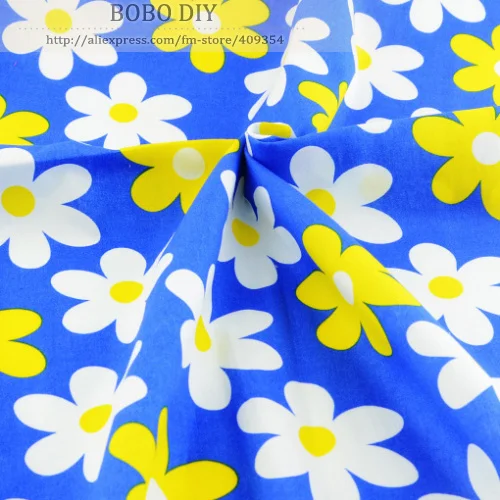 Хлопковый поплин с принтом в виде синих ромашек 1 м х 145 см модная дизайнерская