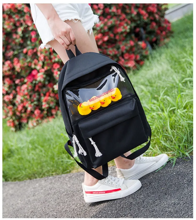 Женский рюкзак Mochila, школьная сумка, модный холщовый женский рюкзак с милой уткой, сумка на плечо для девочки-подростка, повседневный рюкзак M254