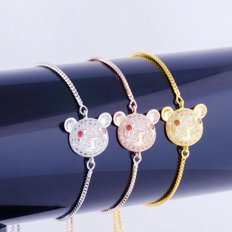 Милый микро проложить Циркон кристалл медведь ювелирный браслет ручной работы