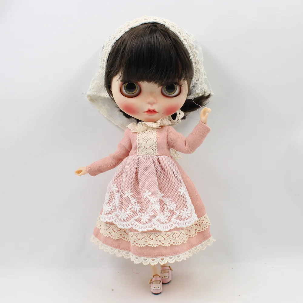 Blyth одежда 1/6 кукла ICY Licca тело леди розовое платье белый шарф Neo Бесплатная