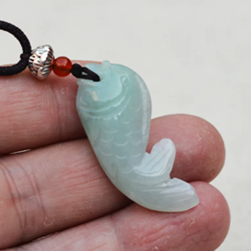 Drop shipping Natural A Jadeite Jades Pendant Pure Hand Carved Fish Pendants Gift for Women Fashion Stone Jewelry+Rope | Украшения и